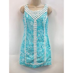 Lilly Pulitzer MacFarlane Womens Sz 2 Shorely Blue Crochet Trim Sheath Dress